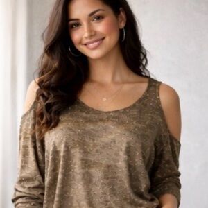 Brownish Gold Cold Long Shoulder Top